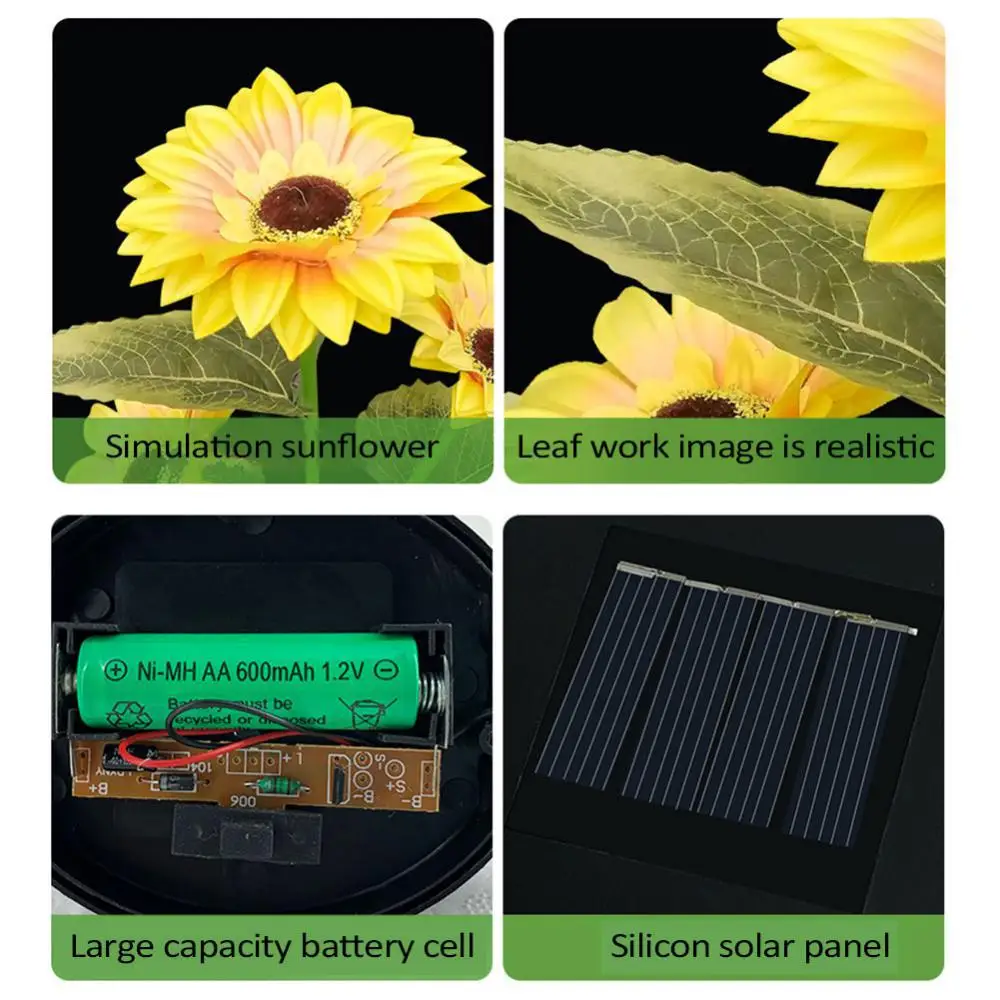 Description Picture 2 of item1/2/5pcs 3 Head LED Solar Simulation Sunflower Lights Garden Yard Lawn Night Lights Landscape Lamp Home Decoration Flower Light