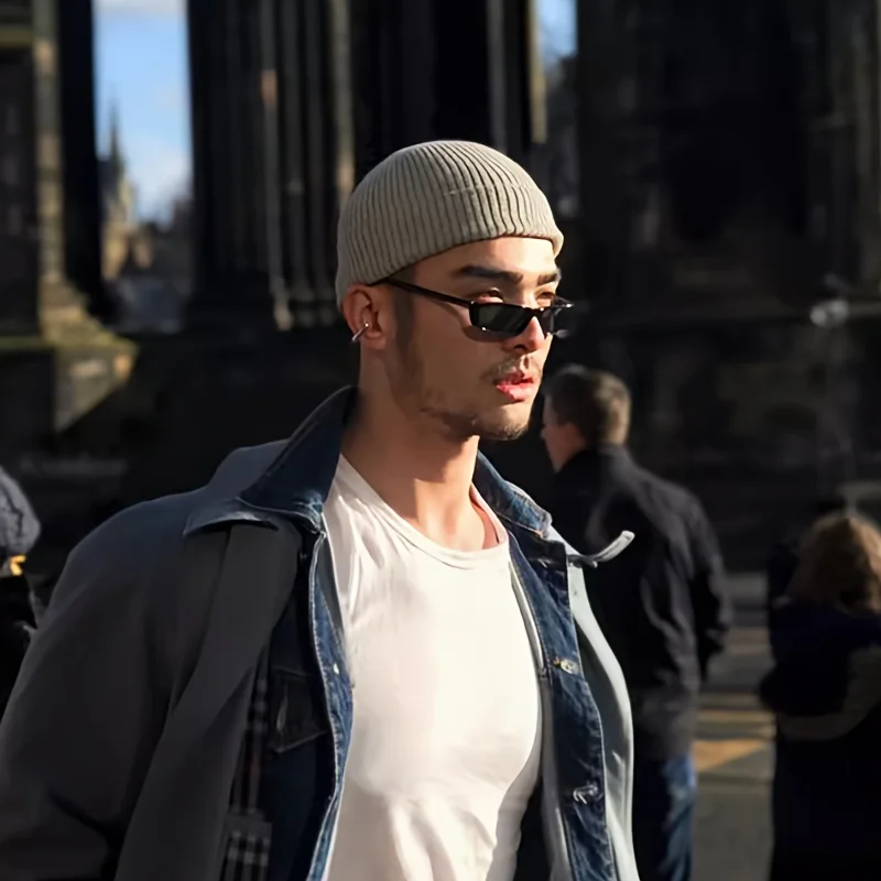 Winter Warm Beanies Knitted Thermal Windproof Knitted Running Skull Hat Unisex Ear Protection Roll-up Cuffed Hip Hop Cap