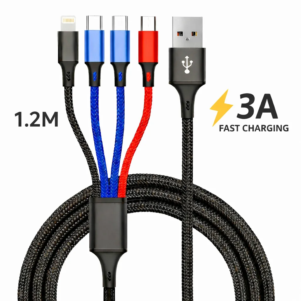 4 in 1 멀티 충전 케이블 고속 충전 브레이디드 USB 코드 아이폰 15 14 13 프로 맥스 안드로이드 화웨이 삼성용 타입 C 마이크로