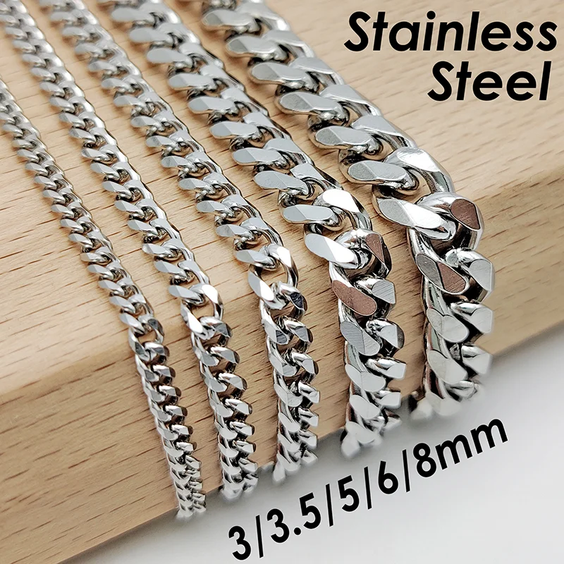 Stainless Steel Necklace Men Women 6 & 8mm Miami Cuban Link Necklace Choker  Thick Twist Curb Chain Bracelet Silver, Gift Jewelry for him her