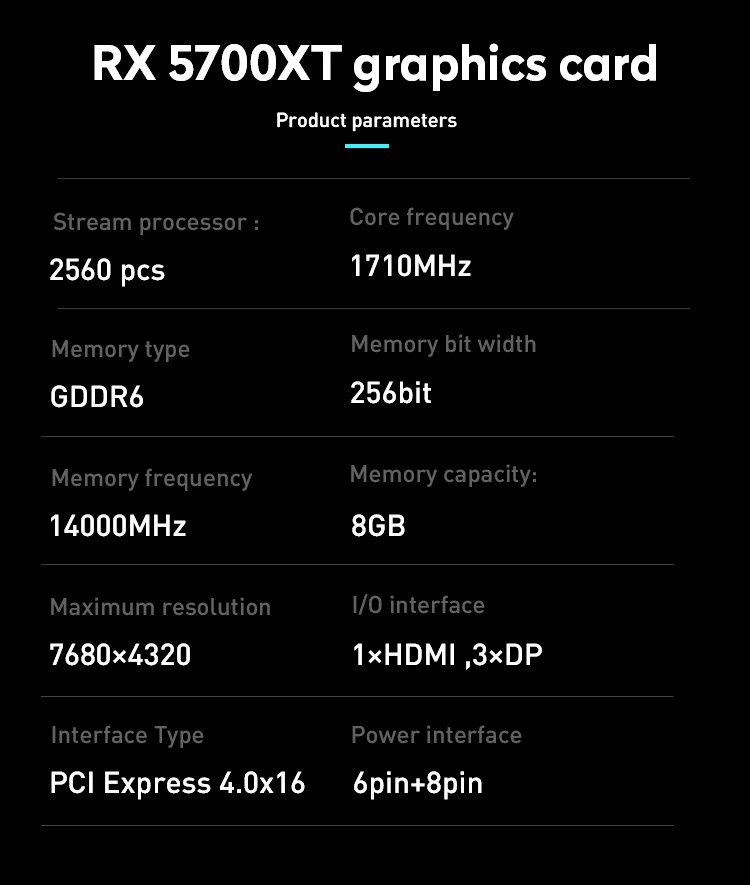 latest gpu for pc JIESHUO RX5700 XT 8GB 256bit 7-nanometer Process RDNA Architecture Equipped With GDDR6 Video Memory Computer Desktop Independent latest graphics card for pc