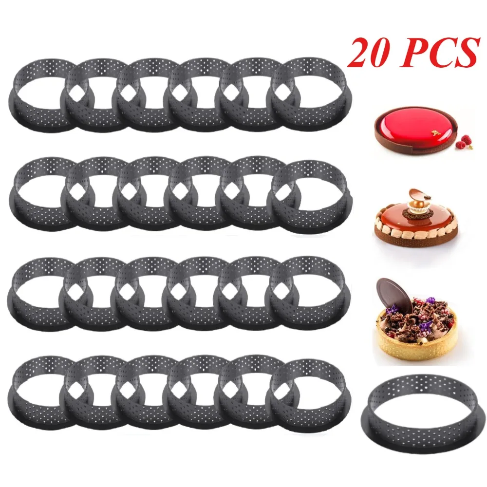 20PCS Torte Ring Perforierte Kuchen Runde Kunststoff Formen DIY Mousse Kuchen Hamburger Nicht Stick Backformen Form für Home Backen werkzeuge – Detail 1