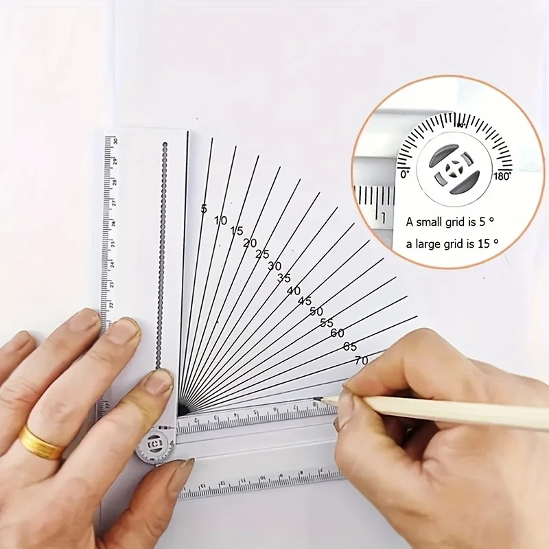 1개 다용도 접이식 기하학 자, 수학 선, 원형 도면, 기하학 템플릿, 각도 측정을 위한 휴대용 도구
