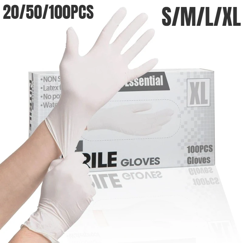 20/50/100PCS Disposable White Nitrile Gloves Household Cleaning Gloves Kitchen Cooking Tattoo Pet Tools Waterproof Latex Free BEST SELLERS