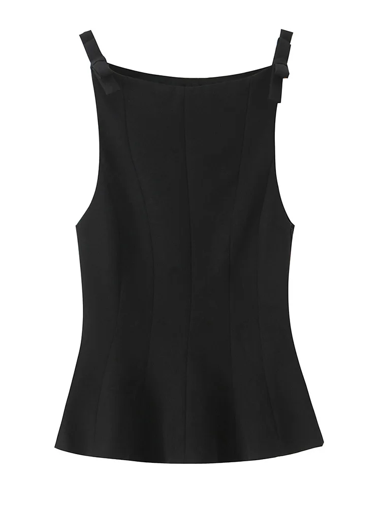 TFMLN Women'S Bow Tie Tank Tops Sexy Off Shoulder Solid Color Fashion Female Summer New Tops Female Chic Vest Tops 2025