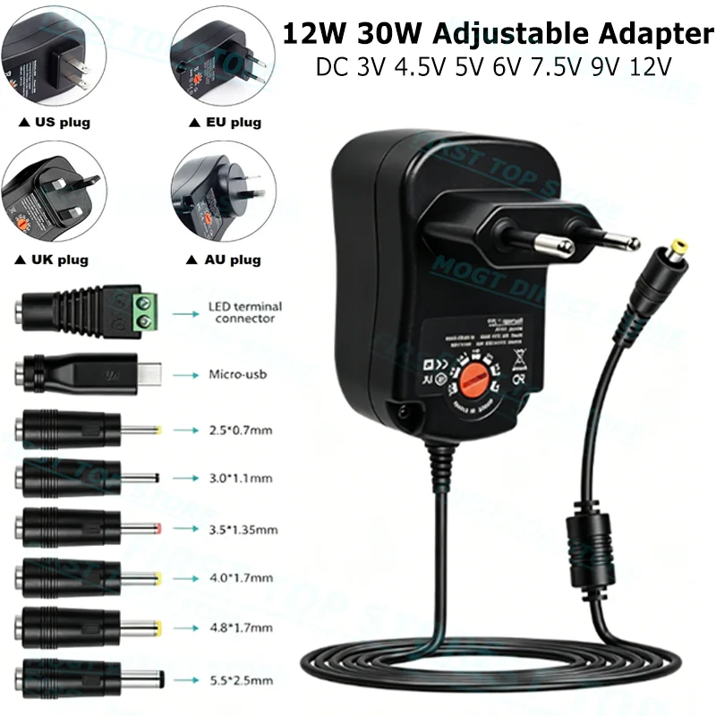 Universal Adjustable Voltage DC Power Adapter with USB Charging Port