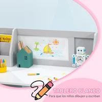 Homcom Bureau d'enfant en bois avec chaise et table avec organisateur et tableau blanc pour +5 ans 90X45X85 cm Gris 4