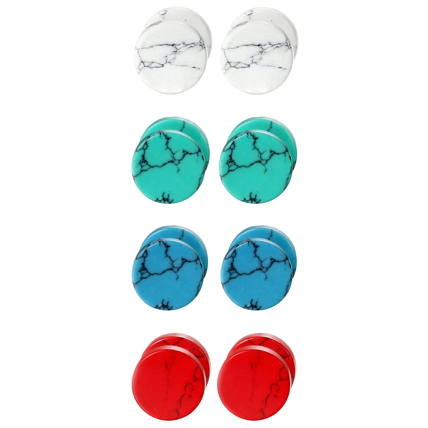 4 Pairs Unisex Marble Stone Screw Stud Earrings Set Ear Piercing Plugs