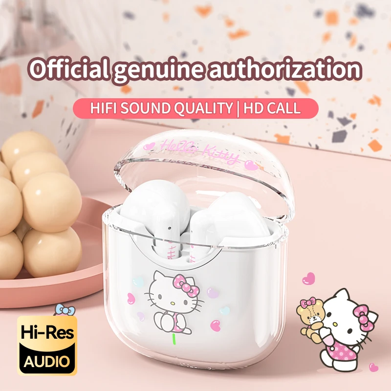 EBL19 Tws 무선 블루투스 헤드셋 투명 케이스 귀여운 헬로키티 디자인 스테레오 사운드 이어폰 모든 스마트폰용