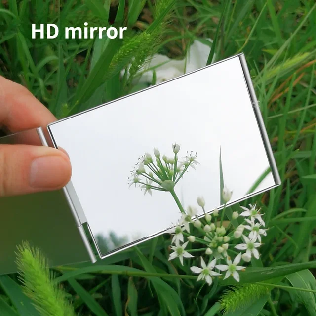 Mini miroir de poche pliable en aluminium, portable, maquillage, voyage, main, petit, vanité, pliable, compact, outils cosmétiques 4