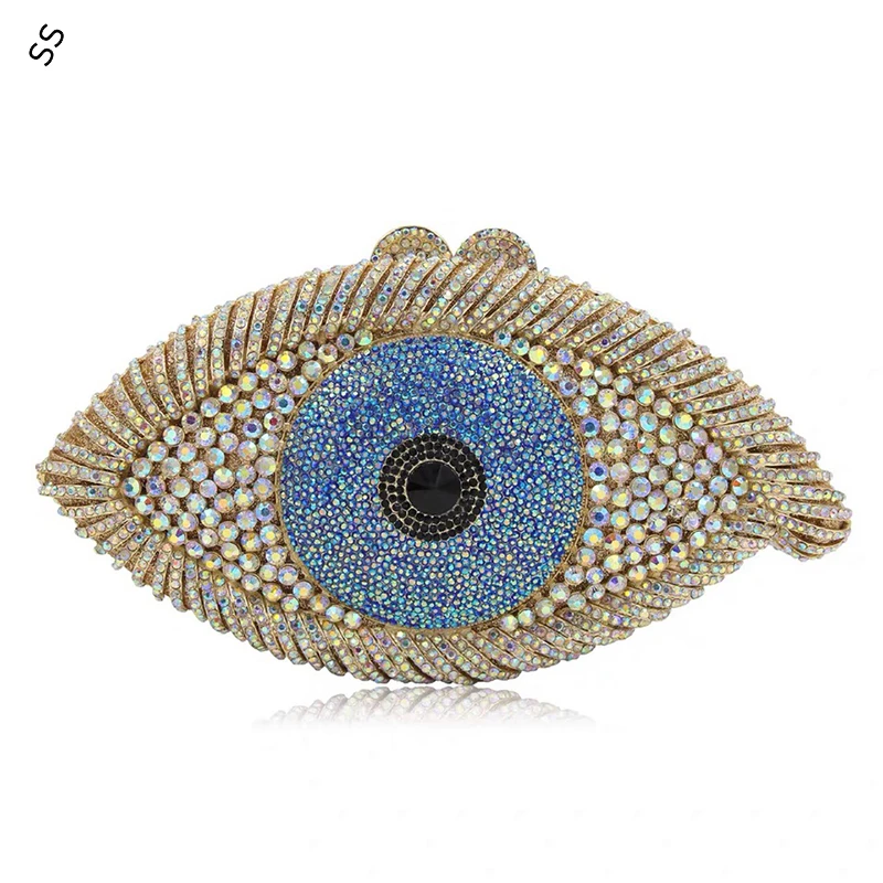 Eye Type Hand-inlaid Diamond Women's Evening Party Hard-shell Clutch Bag