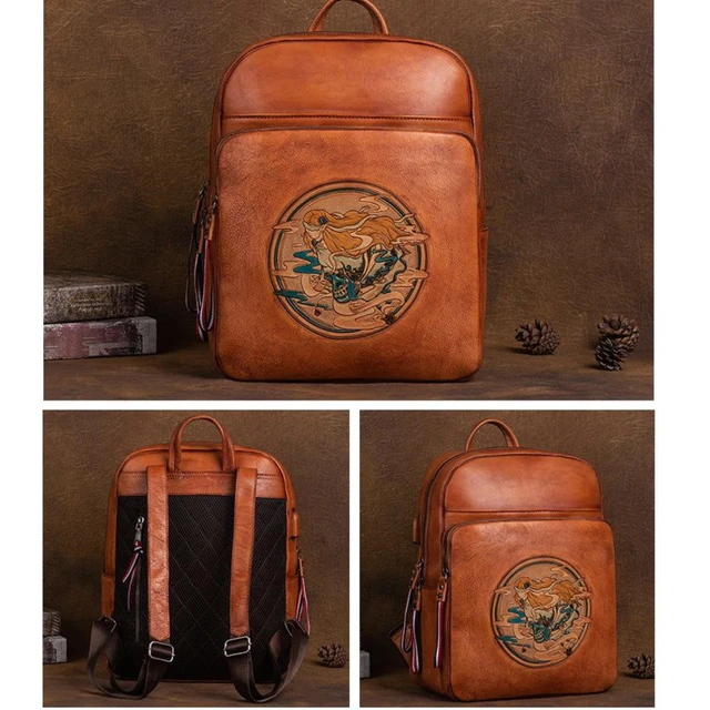 Mochila Vintage de cuero genuino para hombre, bolsa para ordenador portátil  de 14-15,6 pulgadas, de piel de vaca, de gran capacidad, estilo Retro -  AliExpress