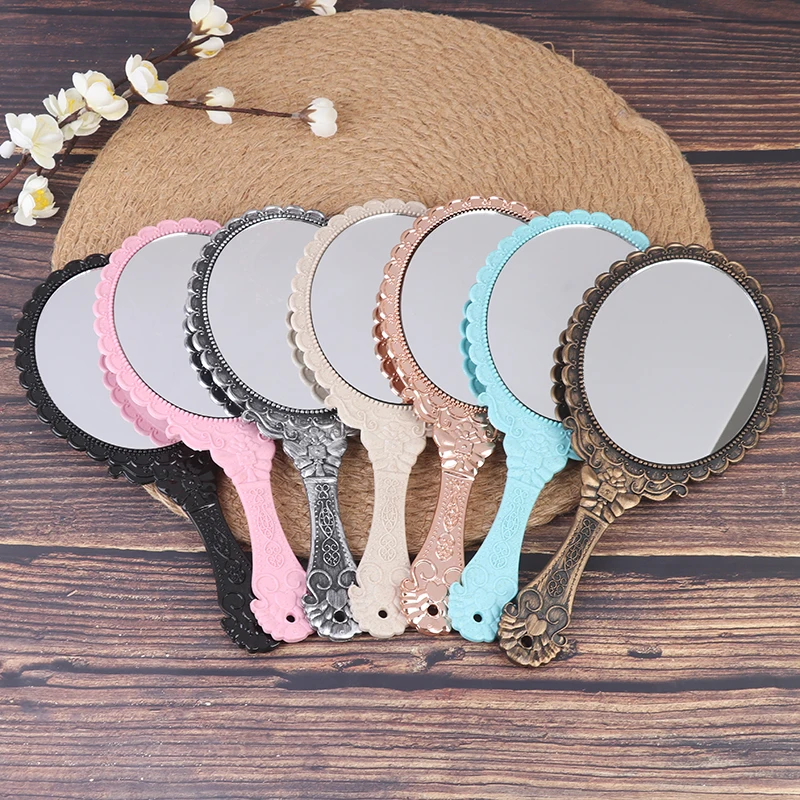 Vintage Carved Handheld Vanity Mirror Makeup Mirror Hand Mirror Handle SPA Salon Makeup Vanity Cosmetic Compact Mirror for Women