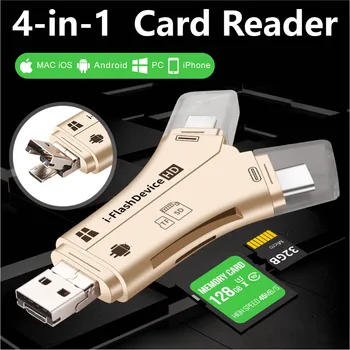 USB i-플래시 드라이브 HD 마이크로 SD/TF 메모리 카드 리더 어댑터, 아이폰 아이패드 아이팟 아이폰 13, 12, 5, 6, 7, C 타입 카드 리더기 조명