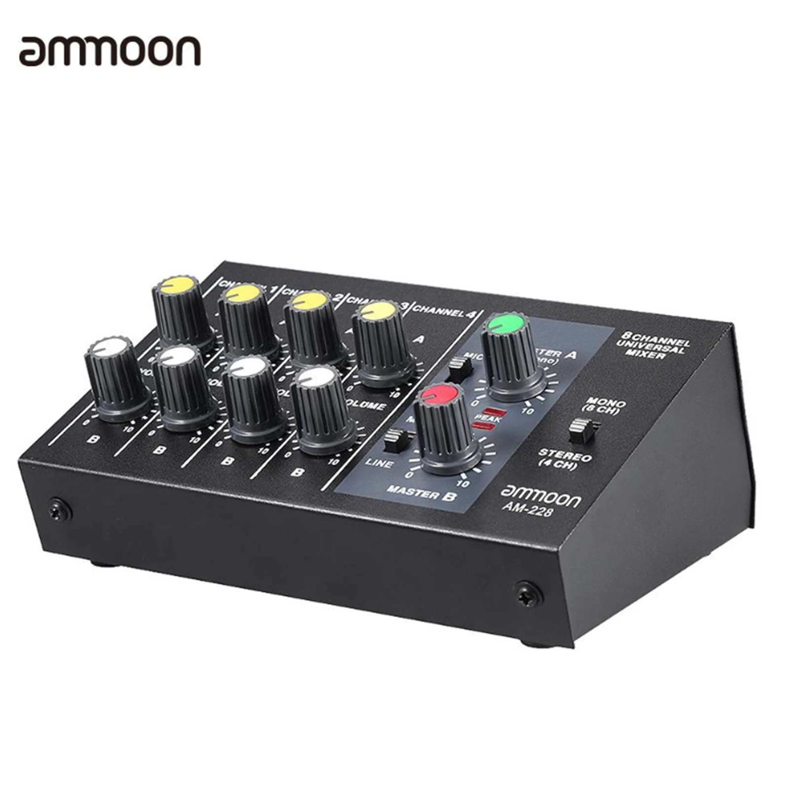 

ammoon AM-228 Ultra-compact Low Noise 8 Channels Metal Mono Stereo Audio Sound Mixer with Power Adapter Cable