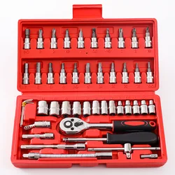 46Pcs Socket Bits Set Ratchet Wrench Metric Tools Kit For Automotive Repair Household