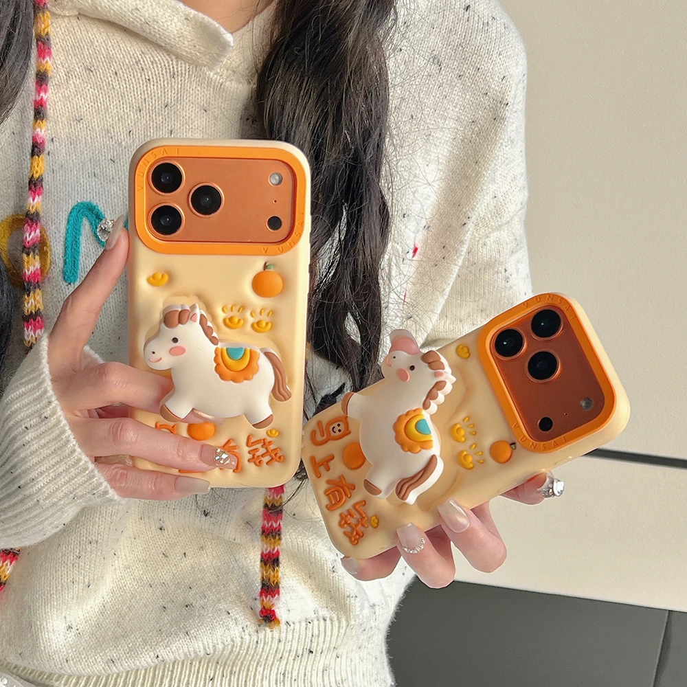 Adorable 3D Horse Design Telescopic Bracket Shockproof Phone Case with Stand Holder