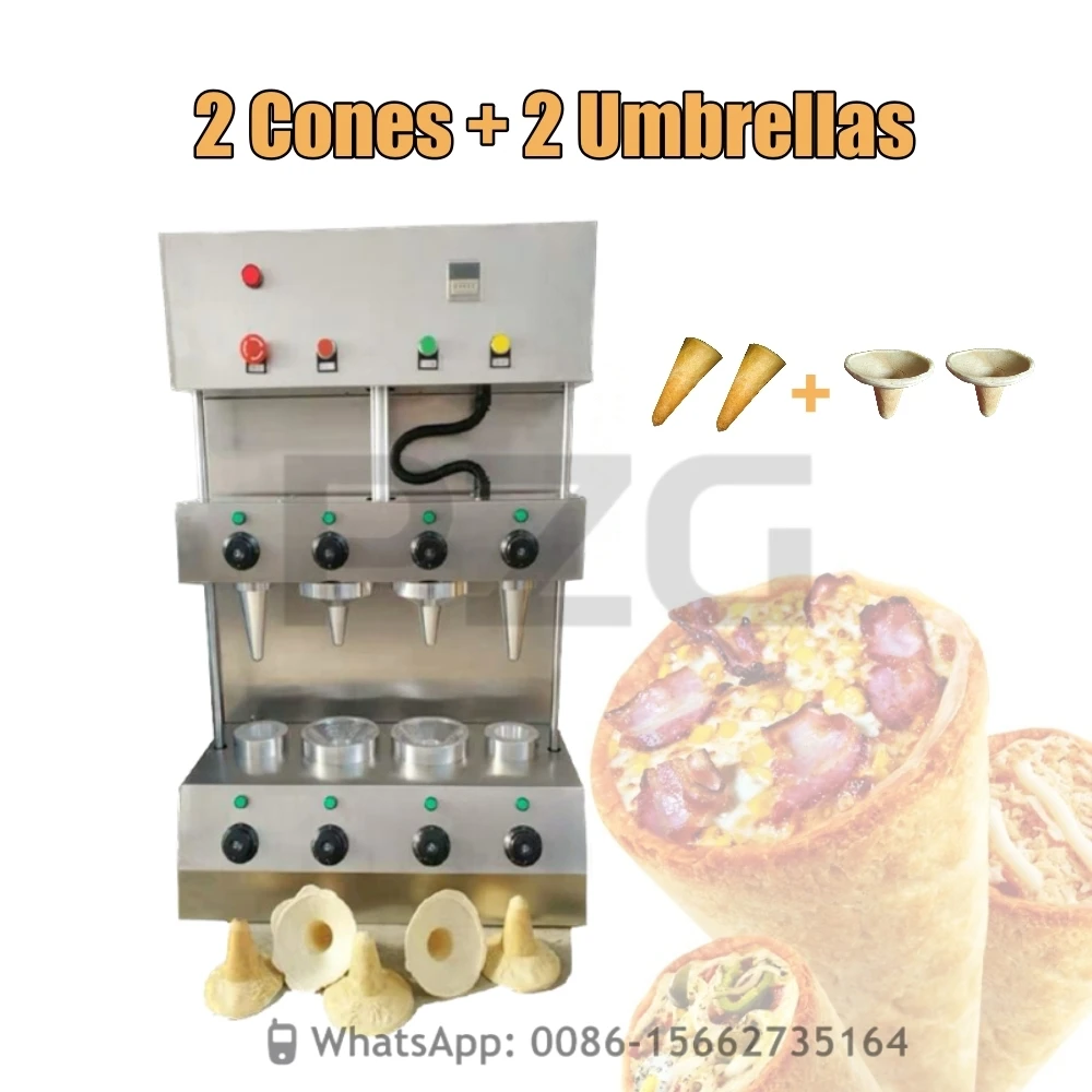 Description Picture 4 of item2 Cones 2 Umbrellas 4 Heads Pizza Cone Machine Pizza Oven Electric Stainless Steel Snack Cone Pizza Making Machine