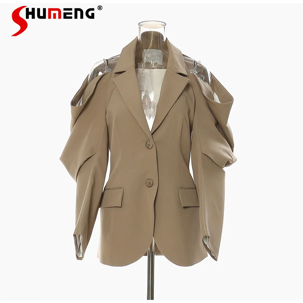 2023-spring-summer-design-new-off-shoulder-chain-design-irregular-suit-jacket-european-and-american-high-waist-slimming-coat