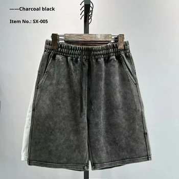 2025 Men's Casual Worn-out Washed Shorts for Spring and Summer Loose Solid Color Fashionable Streetwear Simple and Trendy 1
