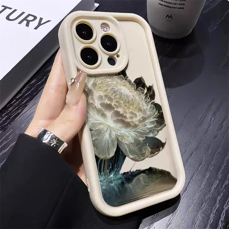 Charming Lotus Flower Oil Painting Silicone Phone Case