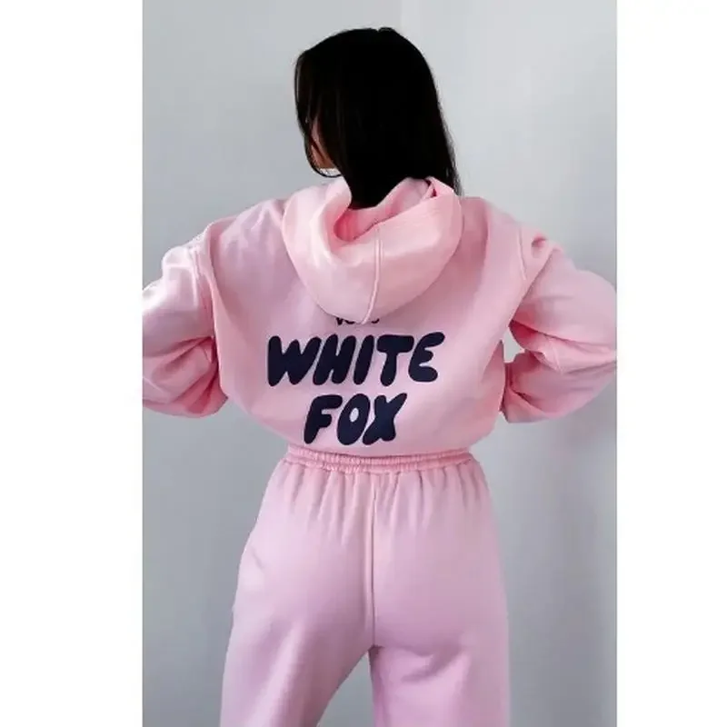 Women's hoodies sets 2024 Spring Fleeced Letters Printing Loose Hooded Two Piece Sweatpants Jogger Pants Set Sweatsuit Tracksuit