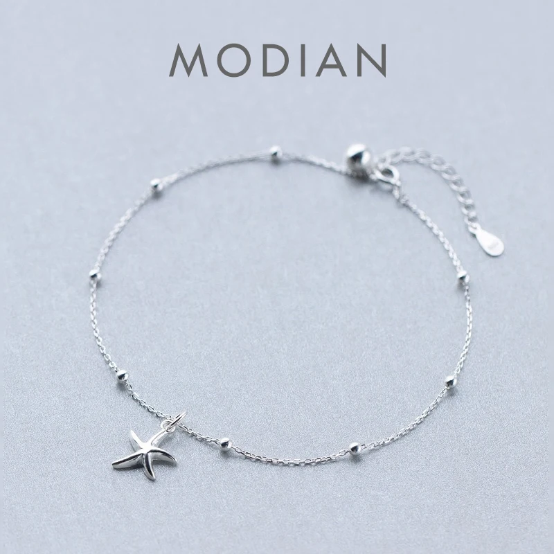 Modian Hot Sale Starfish Light Beads Anklet Chain For Women Real 925 Sterling Silver Leg Chain Link Fashion Fine Jewelry Gifts