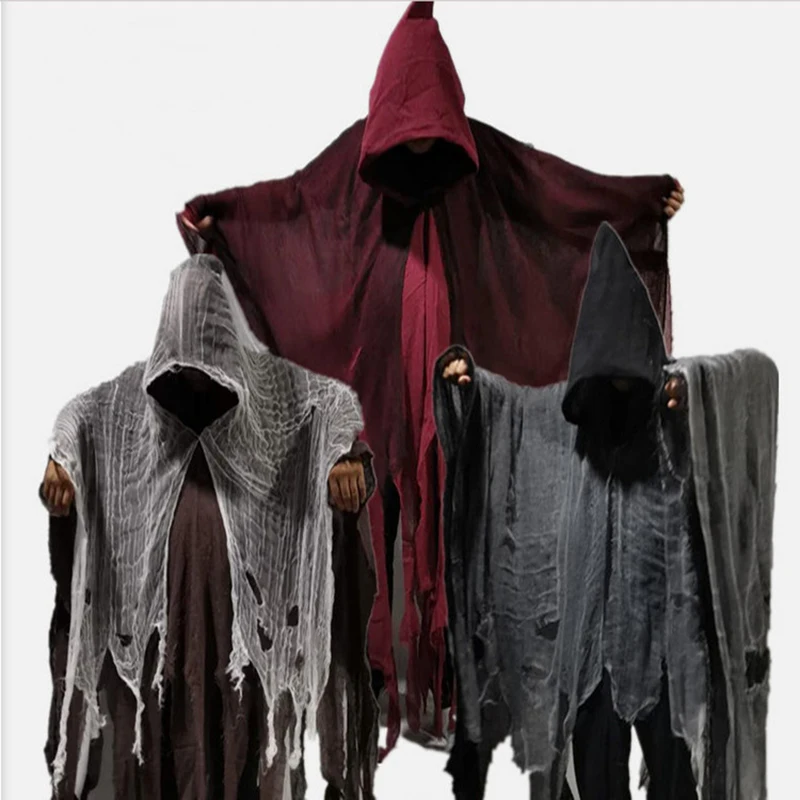 Halloween Cloak Cosplay Adults Children Zombie Clothes with Hat Tattered Skeleton Dress Up Horror Ghost Costume Props