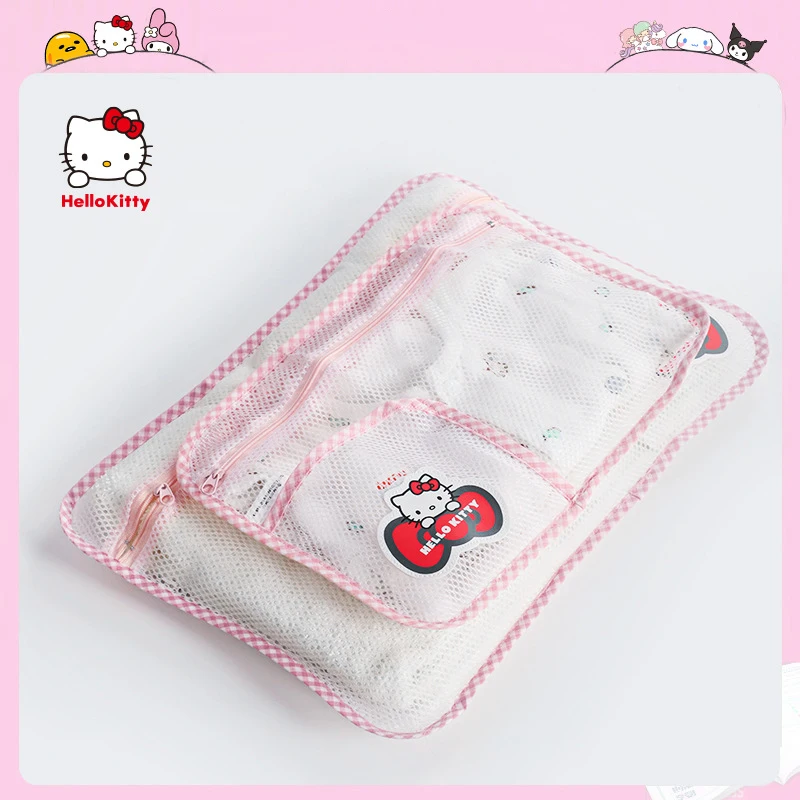 

Sanrio Hello Kitty Mesh Laundry Bag Zippered Wash Bag New Anime Practical Wear-resistant Machine Clothes Protection Net for Home