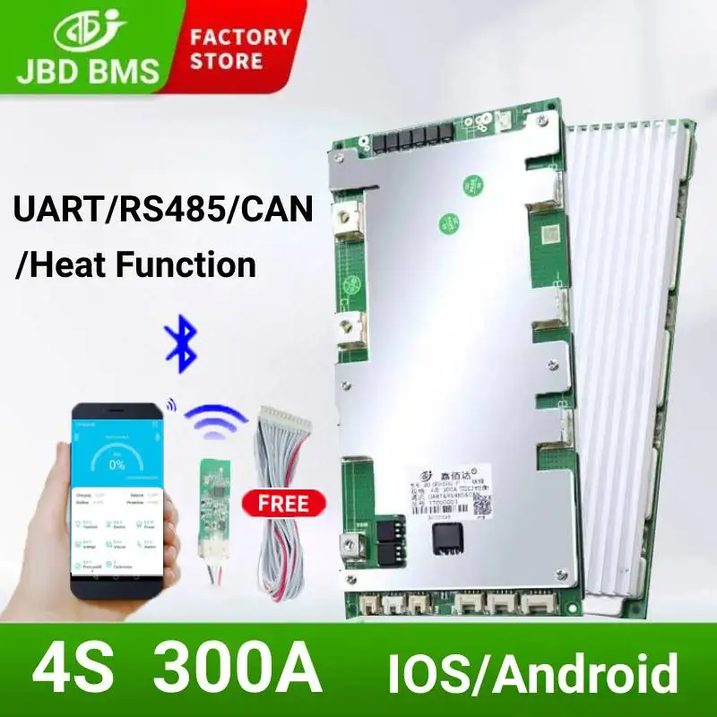 

JBD Smart BMS 4S 12V 300A Lifepo4 Balance Lithium ion Bms With Canbus 18650 Lithium Battery Packs Pcb Battery Protection Board