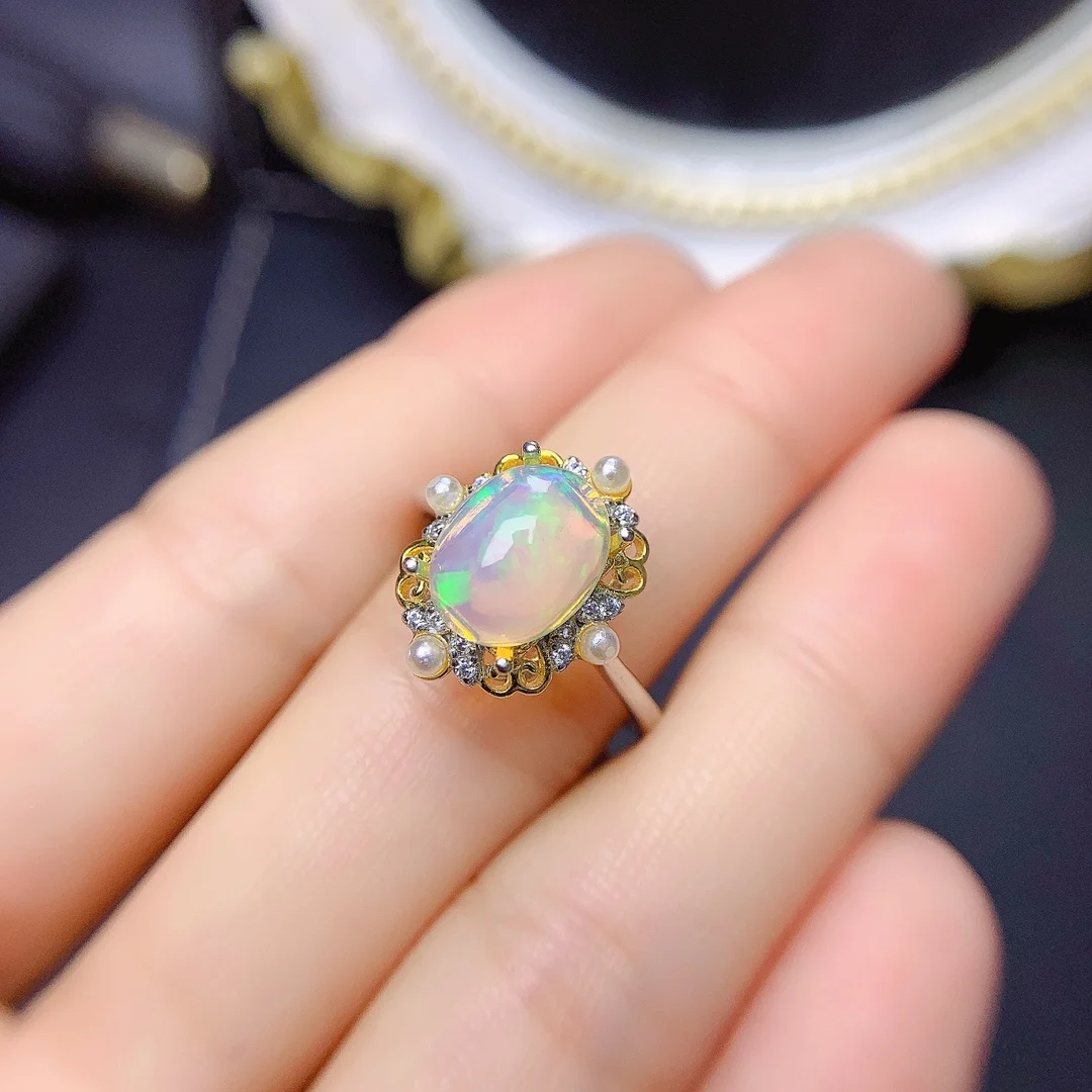 FS 7*9 Natural Opal Fashion Ring for Women S925 Sterling Silver Fine Luxury Party Charm Weddings Jewelry Trendsetter New MeiBaPJ