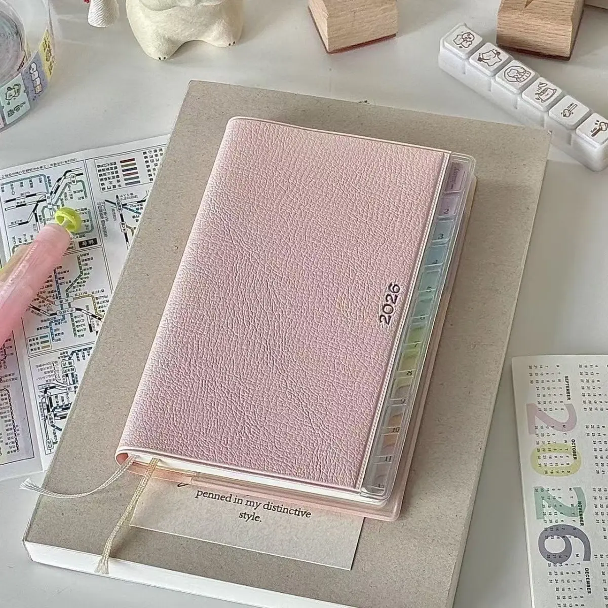 캘린더 노트 다이어리 2026 플래너 레인보우 인덱스 코르티컬 스케줄 핸드북 고급 월간 주간 계획 업무 노트