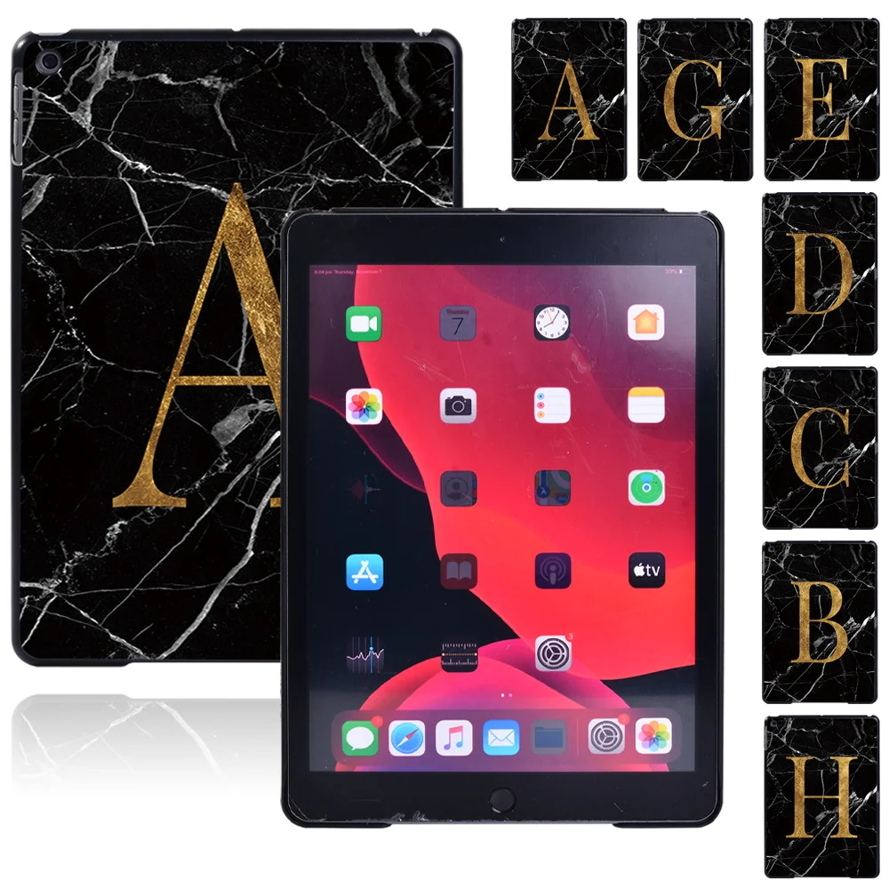 

Tablet Hard Shell Cover for IPad 9th 8th 7th Gen 10.2"/6th 5th /Mini 1 2 3 4 5 /Ipad 2 3 4 iPad Case with Blackmarble 26 Letters