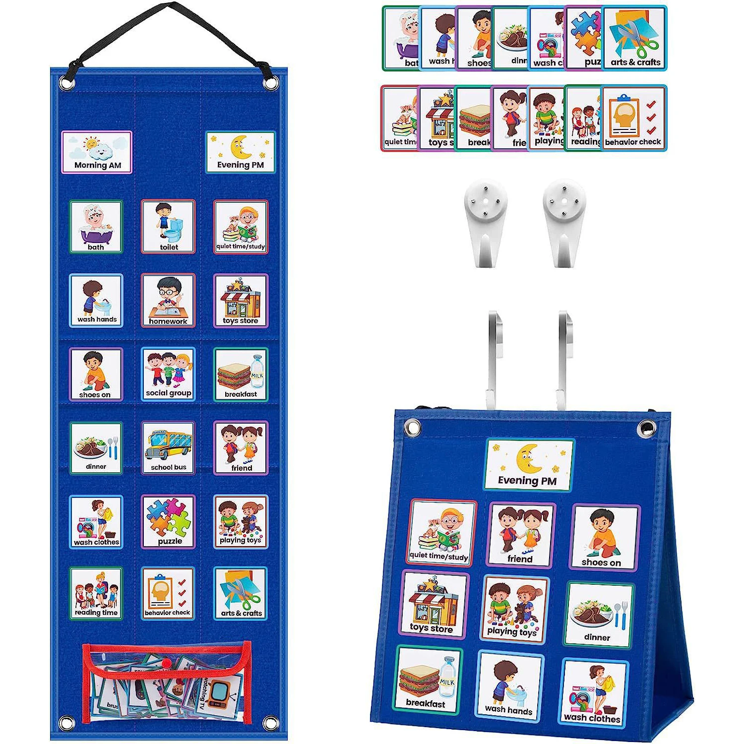 

Visual Schedule for Kids 2 in 1 Daily Visual Planner Chore Chart with 70 Pcs Kids Routine Cards Autism Learning Materials