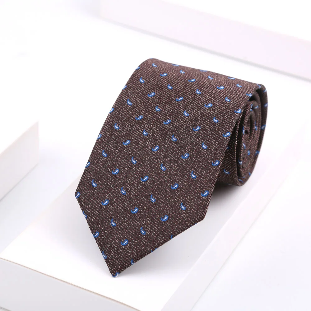 Neue Modische Hochzeits-Krawatte für Herren aus Polyester, 8CM, Braun mit Paisley-Streifenmuster, Business-Party-Bankett-Accessoires, Geschenke ﻿ – Detail 8
