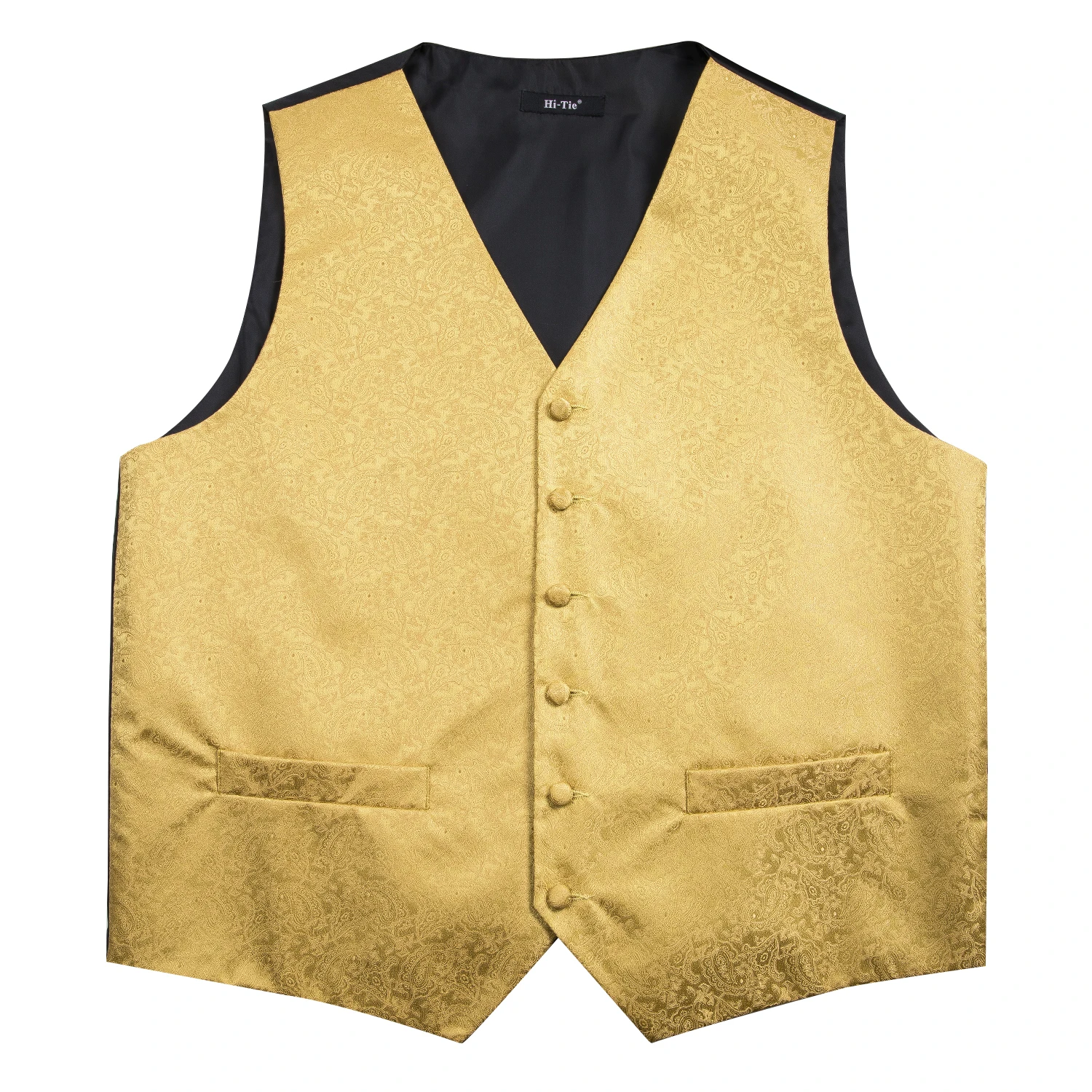 Fashion Silk Vest For Men Classic Gold Champane Yellow Waistcoat Jacket Tie Hankerchief Cufflinks Sets Dress Suit Wedding Hi-Tie