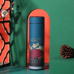 Smart Temperature Display Vacuum Thermos with Filter - Chinese Style Portable Mug - 401 - 500ml (Green 2)