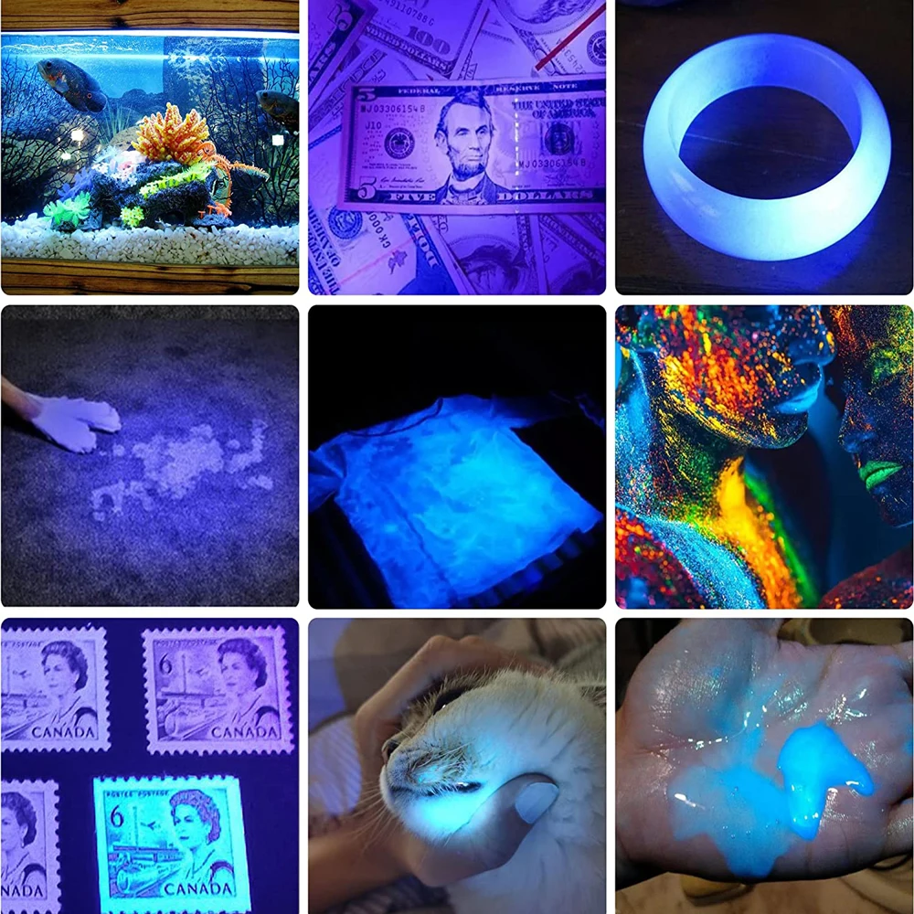 UV Light & Strong Light Flashlight USB Rechargeable Camping Lantern Pets Urine Stains Black Led Ultraviolet Torch