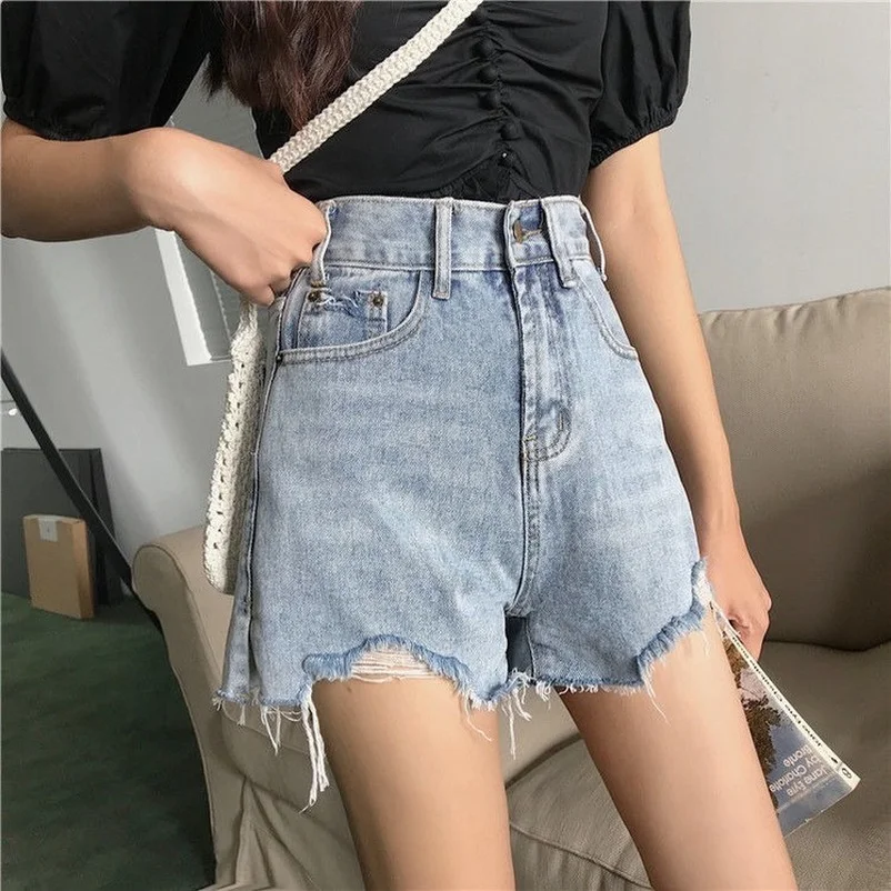 

Women Denim Shorts Vintage Ripped Jeans Shorts Summer High Waist Female Chic Streetwear Stylish Sexy Hot Shorts Girls Mokijins
