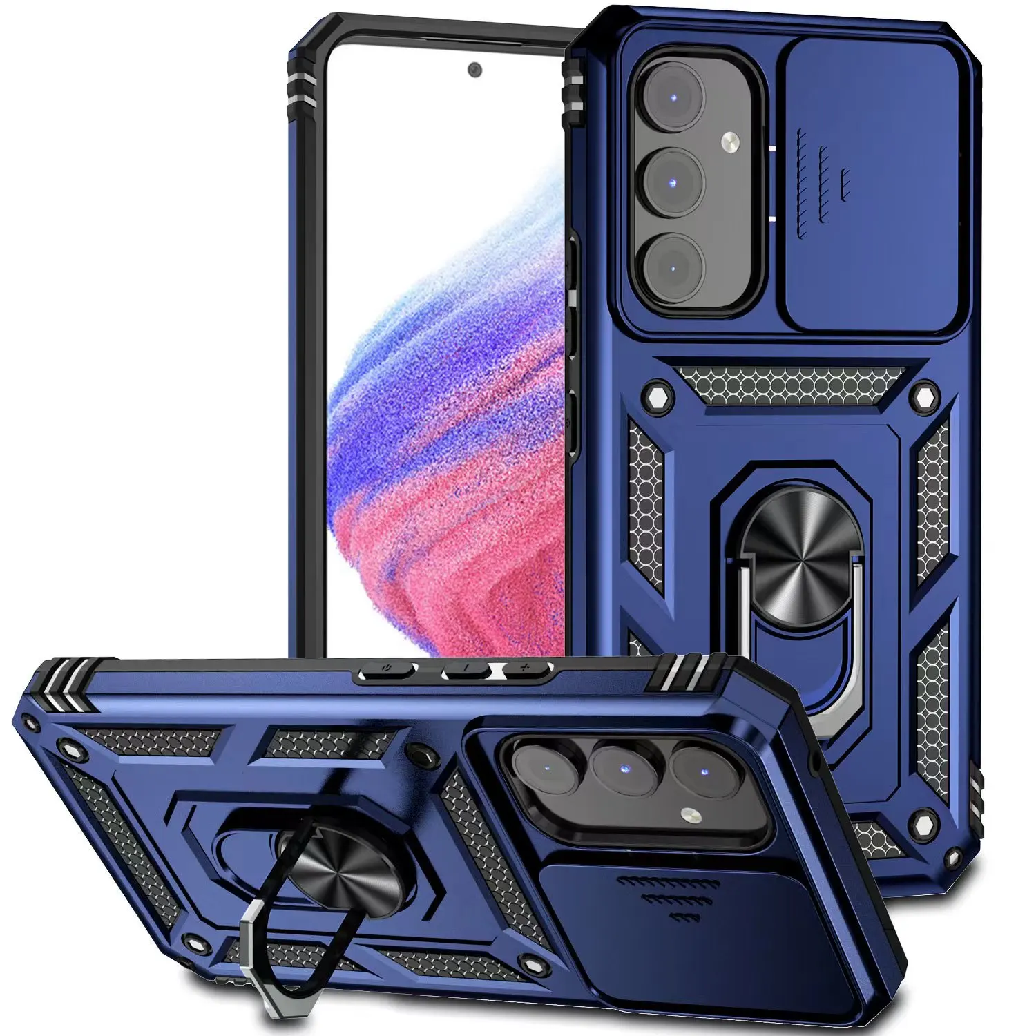 슬라이드 카메라 보호 아머 폰 케이스, 삼성 갤럭시 A14, A34, A54 5G 용, 자석 거치대 링 커버, 삼성 A55 A 15 35 55  Best5