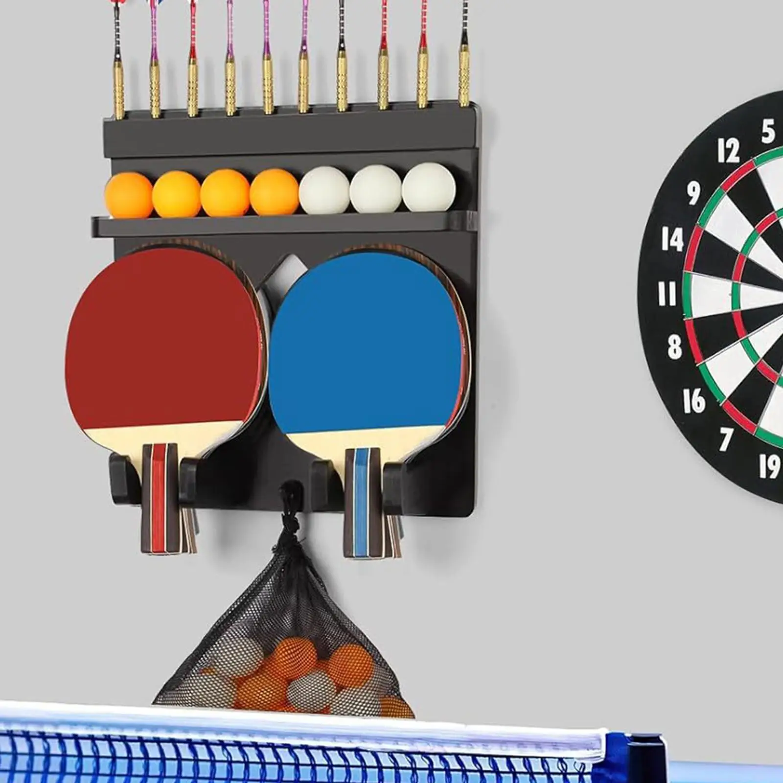 Paddle Holder Paddle Storage Rack for Table Tennis Racket for Garage Space Saving with Balls Storage Shelf Wall Rack