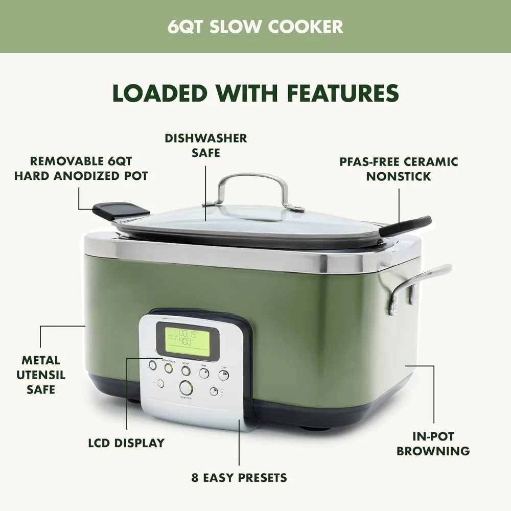 Slow Cooker, Dishwasher Safe Lid & Removable Crock, Healthy Ceramic Nonstick Multi-Cooker, Sear, Sauté, Brown 2
