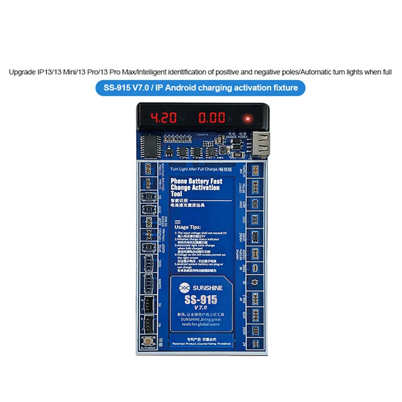 

SUNSHINE SS-915 7.0 Universal Battery Quick Charging Activation Board Test Fixture for iPhone 4-13Pro Max for Android OPPO VIVO