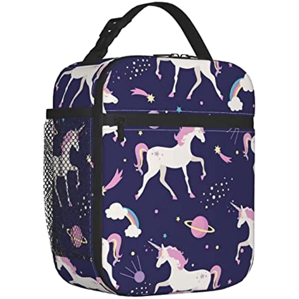 

Cute Unicorn Planet Insulated Lunch Bag Reusable Cooler Lunch Box for Women Men with Side Pocket for School Travel Work Picnic