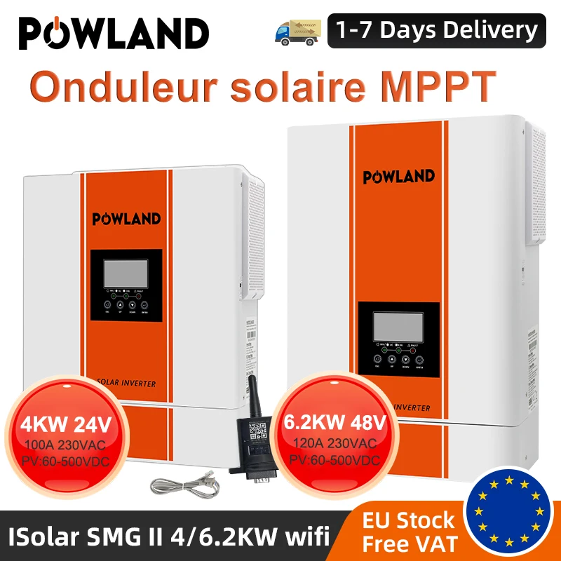 Onduleur Solaire Hybride 6,2 KW, Onduleurs Hybrides avec Contrôleur De Chargeur Solaire Mppt 120 A, Chargeur Solaire Double Sortie, Entrée Pv Max 450 V CC, Onduleur sur/Hors Réseau