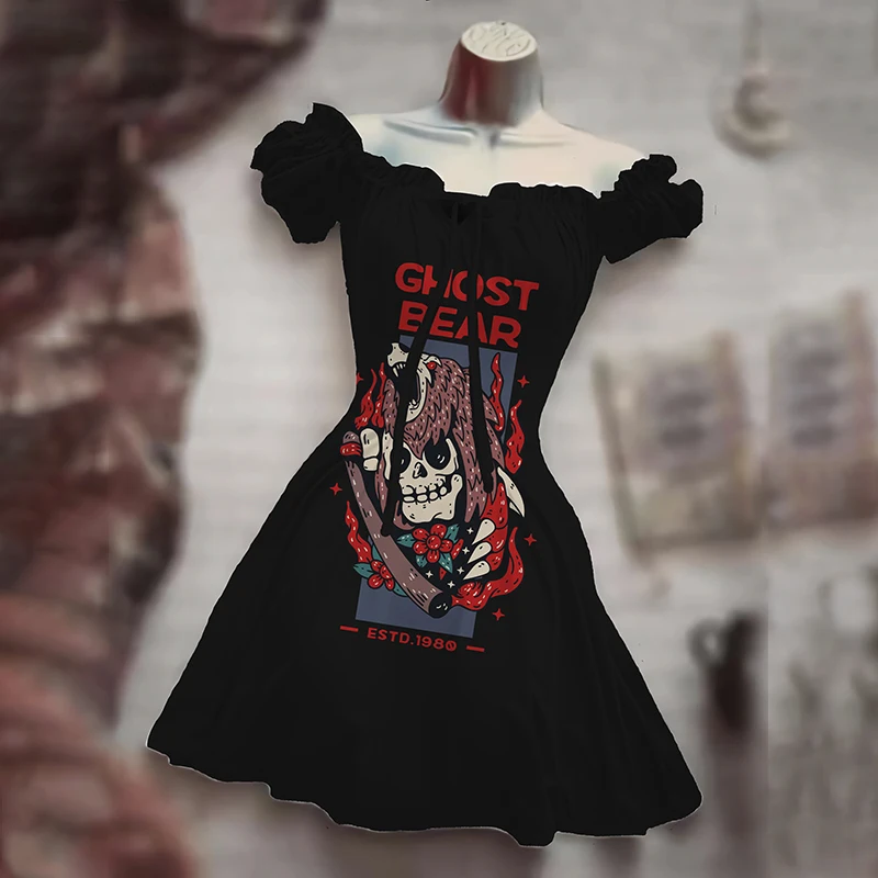 

Traf Gothic Horror Ghost Halloween Skull Black 3D Print Costume Y2K Dress Hot Selling Hawaiian Bohemian Dress Vestido Mujer2023