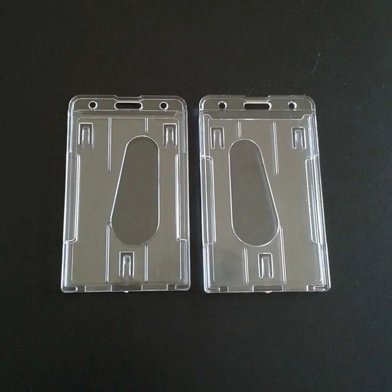 Dual Double Clear Hard Plastic ID Badge Zwei Slot Kreditkarteninhaber Hülle für Bankkarten Schutzhülle Transparenter Kartenhalter – Detail 2
