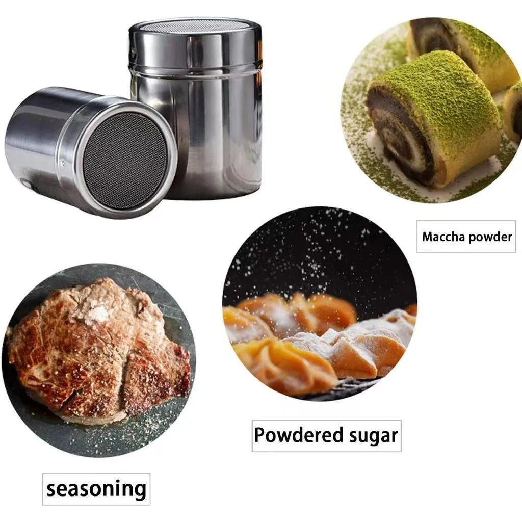 304 Stainless Steel Powder Dispenser Tube With Mesh Dense Hole Powder Tank Salt And Pepper Shakers Condiment Dispenser seasoning jar salt shaker spices bottle salt pepper shakers