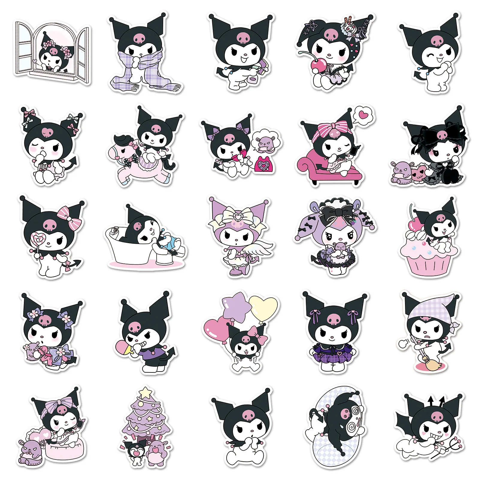 (50 Pieces) Cute Kuromi Cartoon Sticker Pack Waterproof DIY Laptop Phone Case Kawaii Sanrio Anime Stickers Decals