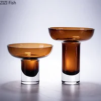 Transparent Amber Color Glass Vase Flowers Pots Desk Decoration Flower Arrangement Hydroponics Floral Vases Room Aesthetic Decor 1